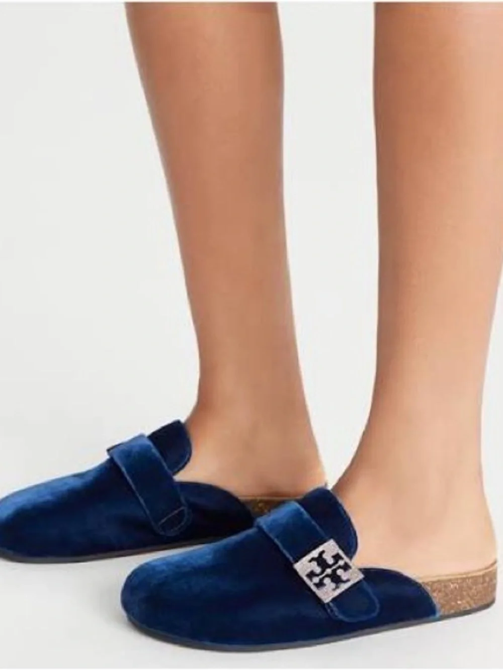 Tory Burch Mellow Pave Velvet Mule in Ocean/Silver - size 8.5M - NIB